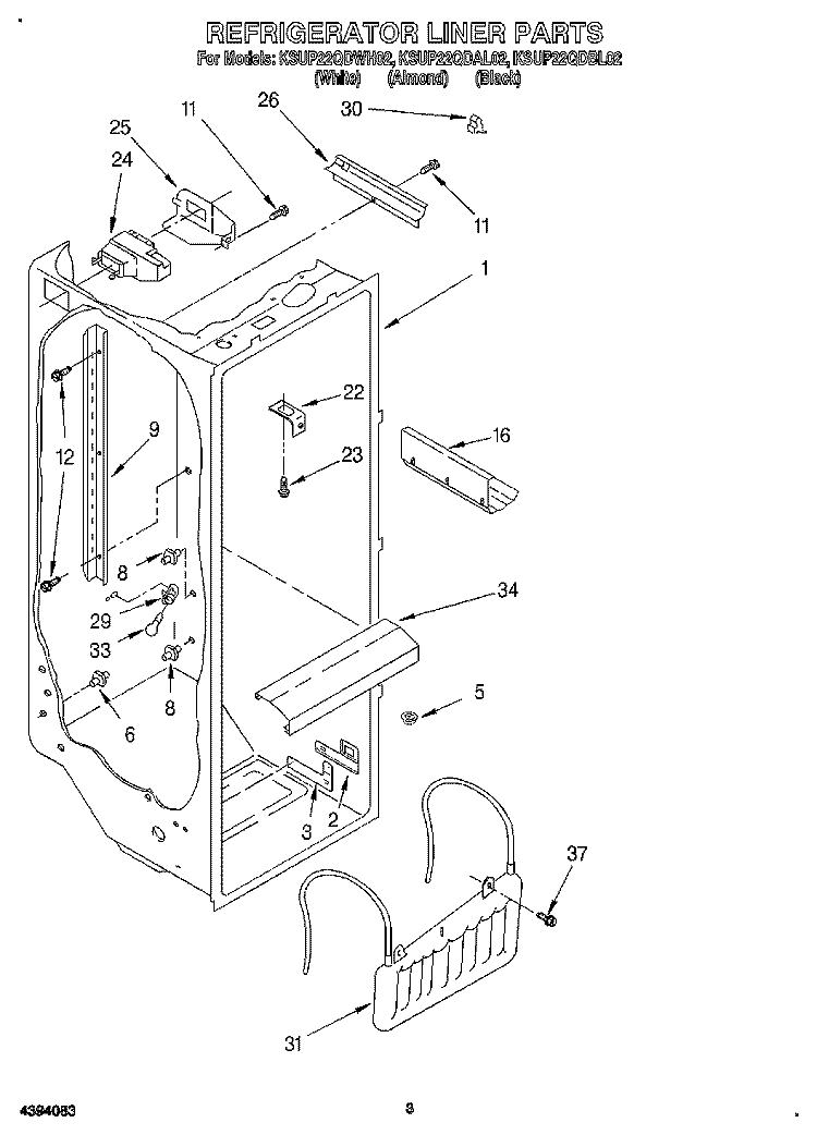 REFRIGERATOR LINER Diagram and Parts List for KSUP22QDBL02  KitchenAid Refrigerator