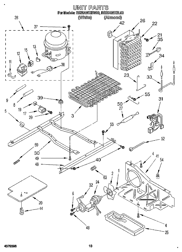 UNIT Diagram and Parts List for RS25AWXBW00  Roper Refrigerator