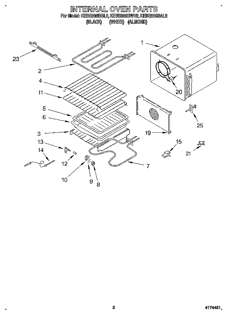 INTERNAL OVEN Diagram and Parts List for KEBS208BWH2  KitchenAid Wall Oven