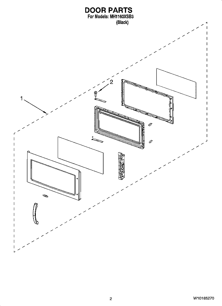 DOOR PARTS Diagram and Parts List for MH1160XSB3  Whirlpool Microwave
