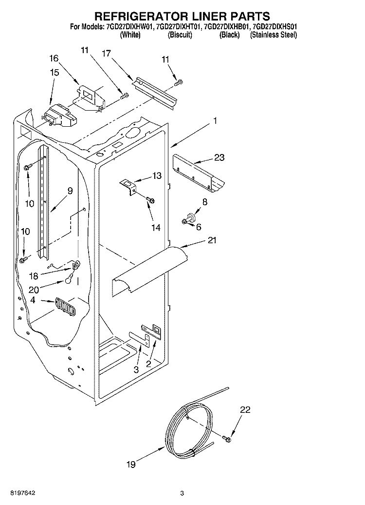 REFRIGERATOR LINER Diagram and Parts List for 7GD27DIXHS01  Whirlpool Refrigerator