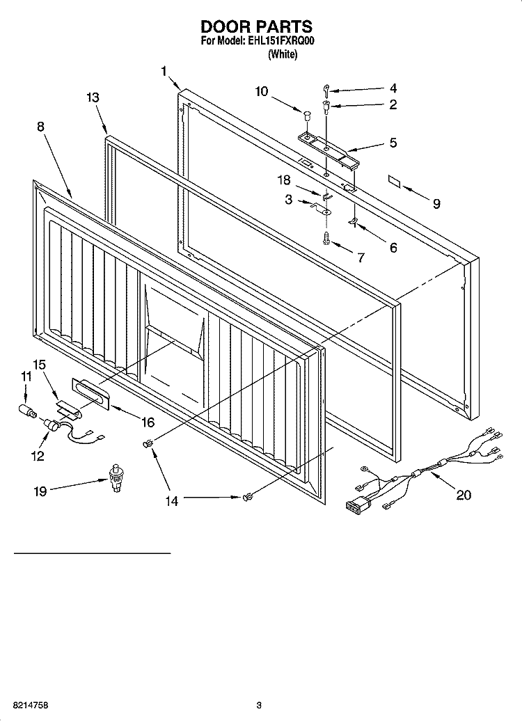 DOOR PARTS Diagram and Parts List for EHL151FXRQ00  Whirlpool Freezer