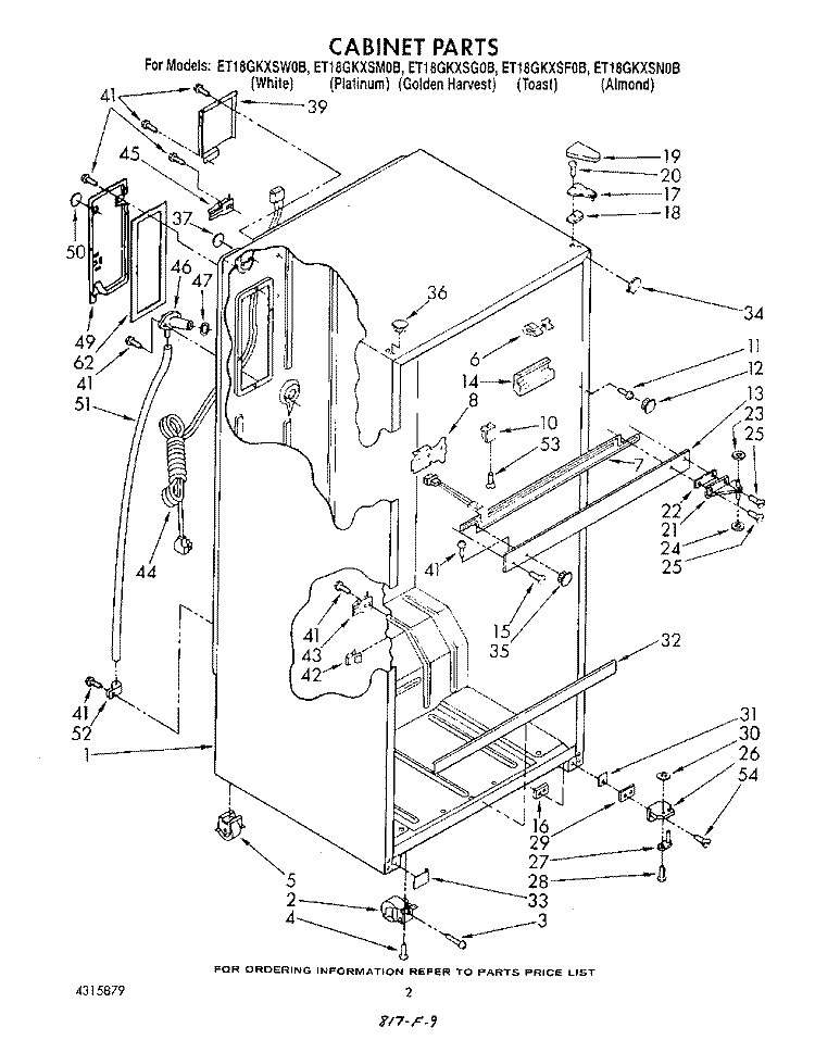 CABINET Diagram and Parts List for ET18GKXSW0B  Whirlpool Refrigerator