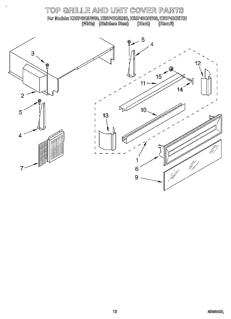 TOP GRILLE AND UNIT COVER Diagram and Parts List for KSSP42QHS00  KitchenAid Refrigerator