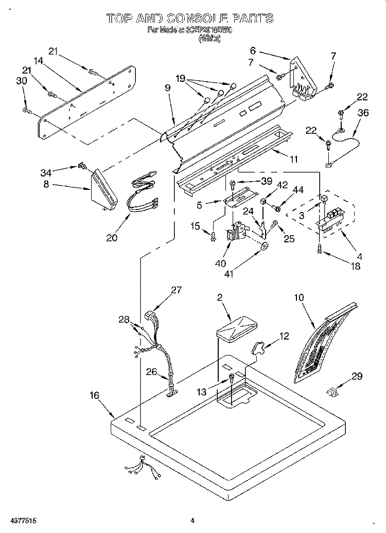 TOP AND CONSOLE Diagram and Parts List for 3CEP2910BW0  Whirlpool Dryer