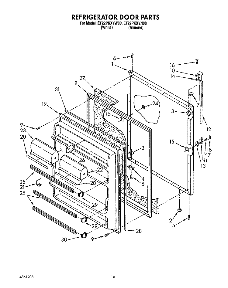 REFRIGERATOR DOOR Diagram and Parts List for ET22PKXYN00  Whirlpool Refrigerator