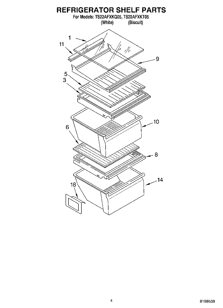 REFRIGERATOR SHELF PARTS Diagram and Parts List for TS22AFXKQ05  Estate Refrigerator