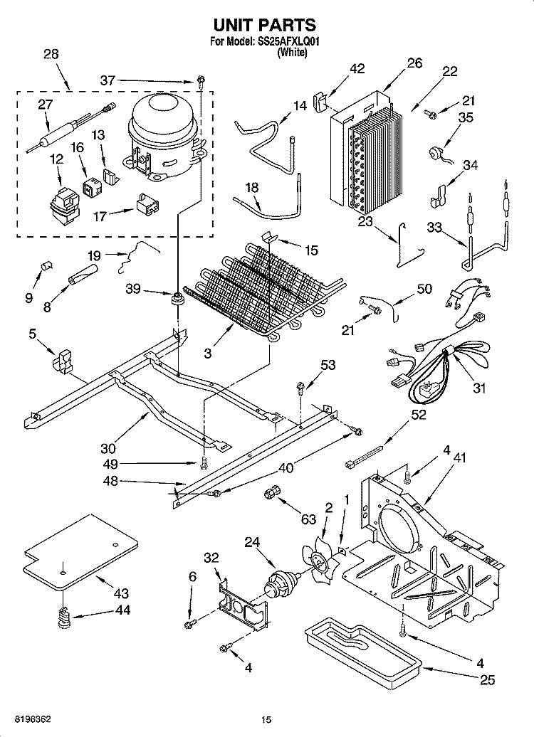 UNIT PARTS Diagram and Parts List for SS25AFXLQ01  Whirlpool Refrigerator