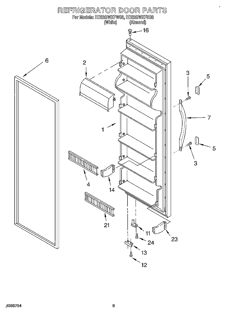 REFRIGERATOR DOOR Diagram and Parts List for ED22GWXFW03  Whirlpool Refrigerator