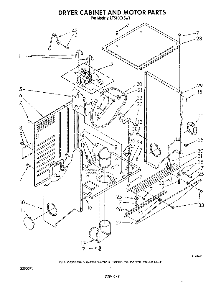 DRYER CABINET AND MOTOR Diagram and Parts List for LT5100XSW1  Whirlpool Washer Dryer Combo