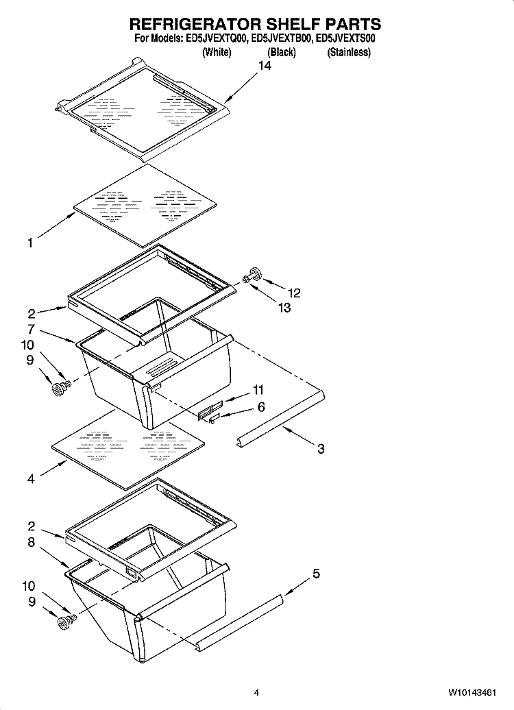 REFRIGERATOR SHELF PARTS Diagram and Parts List for ED5JVEXTS00  Whirlpool Refrigerator