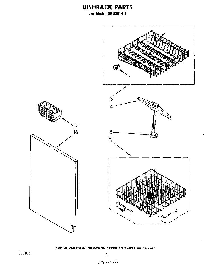 DISHRACK Diagram and Parts List for SHU30141  Whirlpool Dishwasher