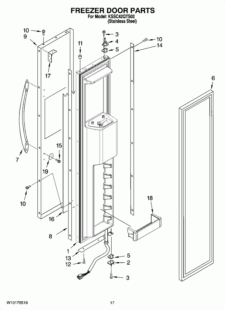 FREEZER DOOR PARTS Diagram and Parts List for KSSC42QTS03  KitchenAid Refrigerator