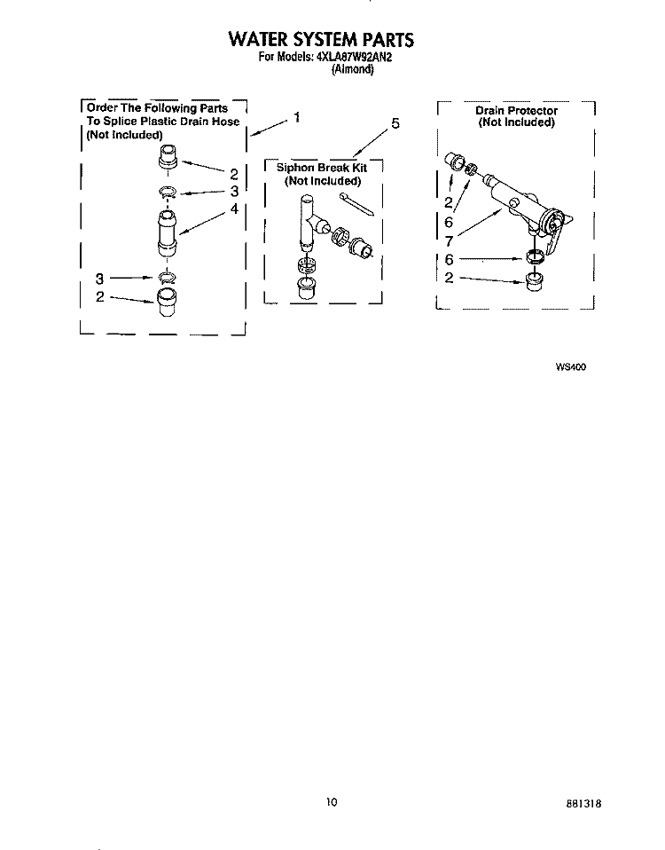 WATER SYSTEM Diagram and Parts List for 4XLA87W92AN2  Whirlpool Washer