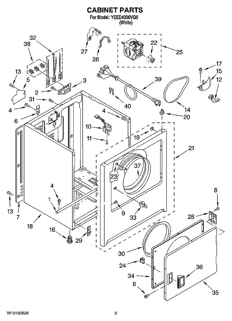 CABINET PARTS Diagram and Parts List for YEED4300VQ0  Estate Dryer