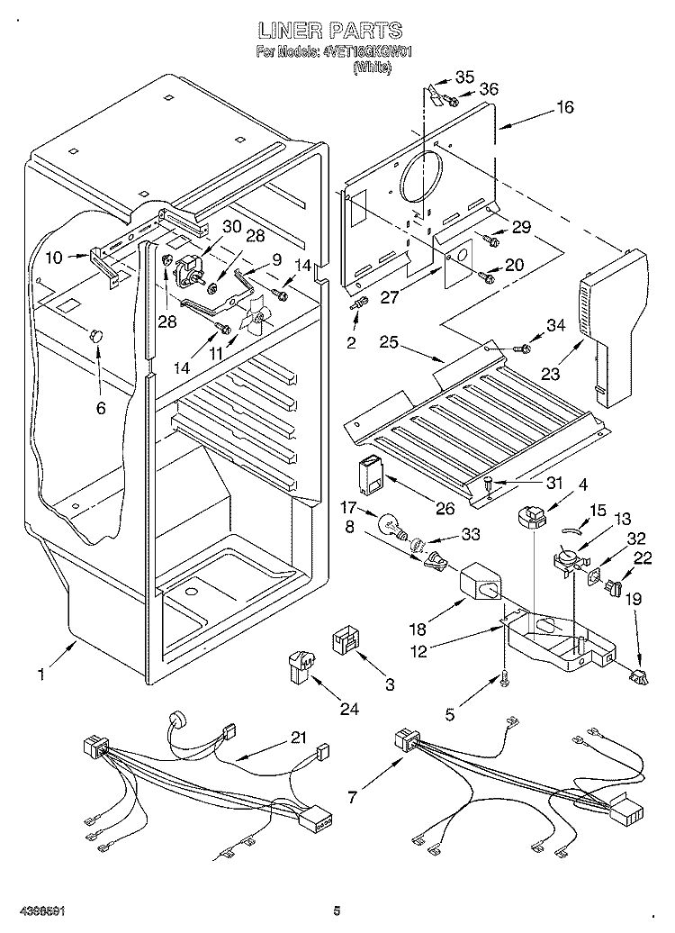 LINER, OPTIONAL Diagram and Parts List for 4VET18GKGW01  Whirlpool Refrigerator