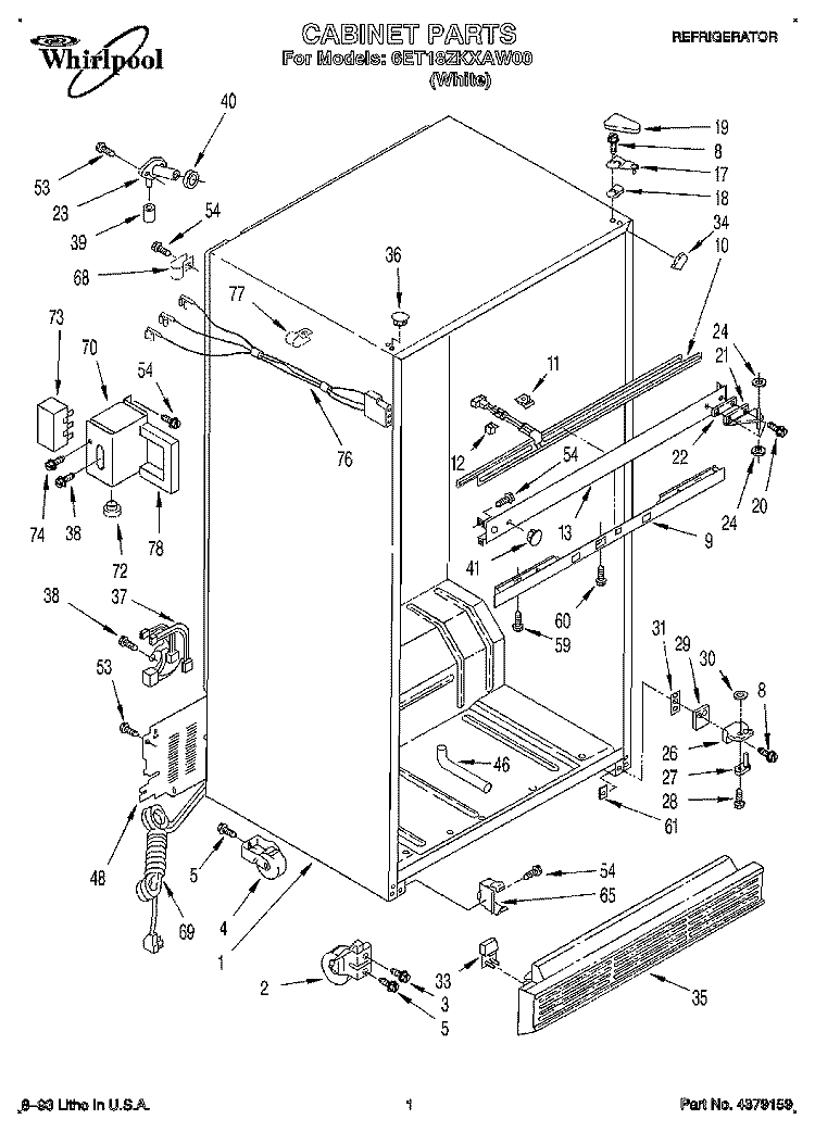 CABINET Diagram and Parts List for 6ET18ZKXAW00  Whirlpool Refrigerator