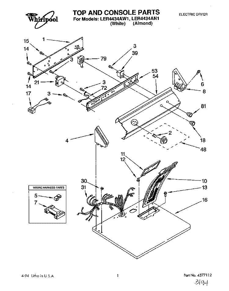 SECTION Diagram and Parts List for LER4434AN1  Whirlpool Dryer