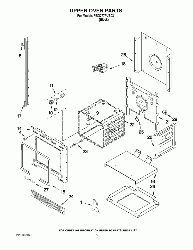 UPPER OVEN PARTS Diagram and Parts List for RBD277PVB03  Whirlpool Wall Oven
