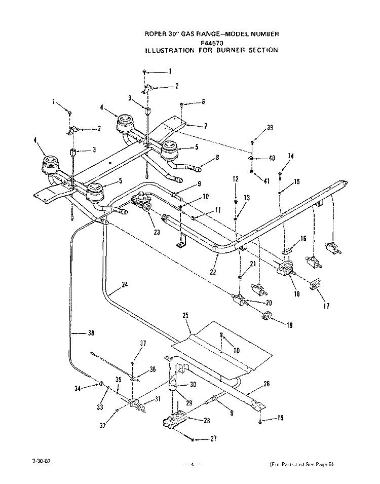 BURNER Diagram and Parts List for F4457W0  Roper Range