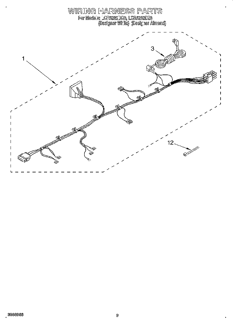 WIRING HARNESS Diagram and Parts List for LCR5232DQ3  Whirlpool Washer