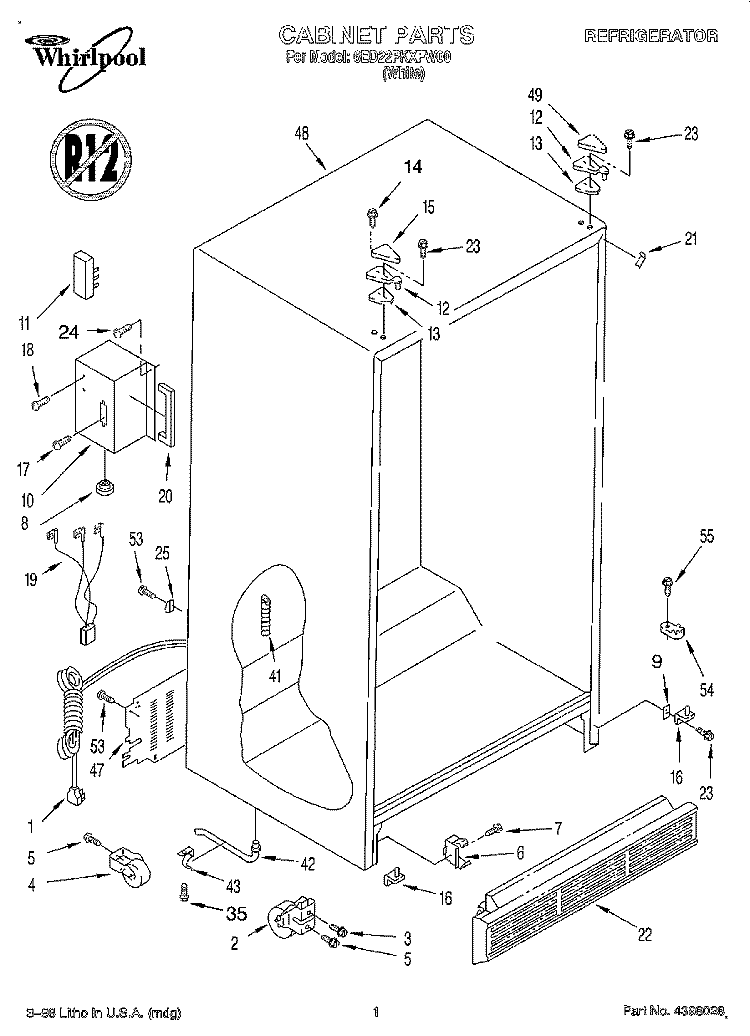 CABINET Diagram and Parts List for 6ED22PKXFW00  Whirlpool Refrigerator