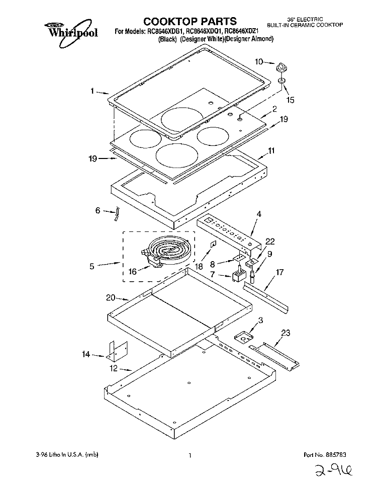 SECTION Diagram and Parts List for RC8646XDB1  Whirlpool Cooktop