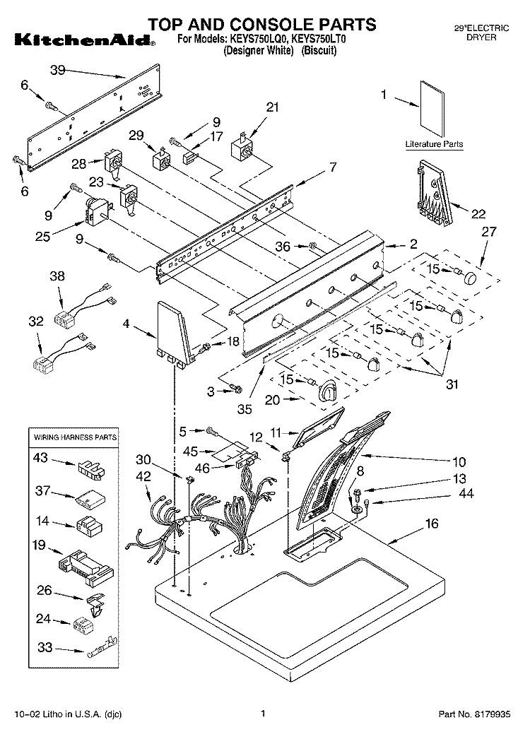SECTION Diagram and Parts List for KEYS750LQ0  KitchenAid Dryer
