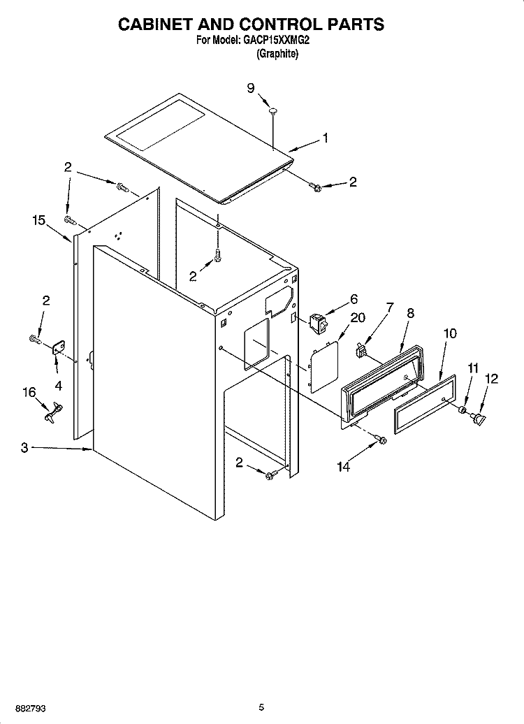 CABINET AND CONTROL PARTS Diagram and Parts List for GACP15XXMG2  Whirlpool Trash Compactor