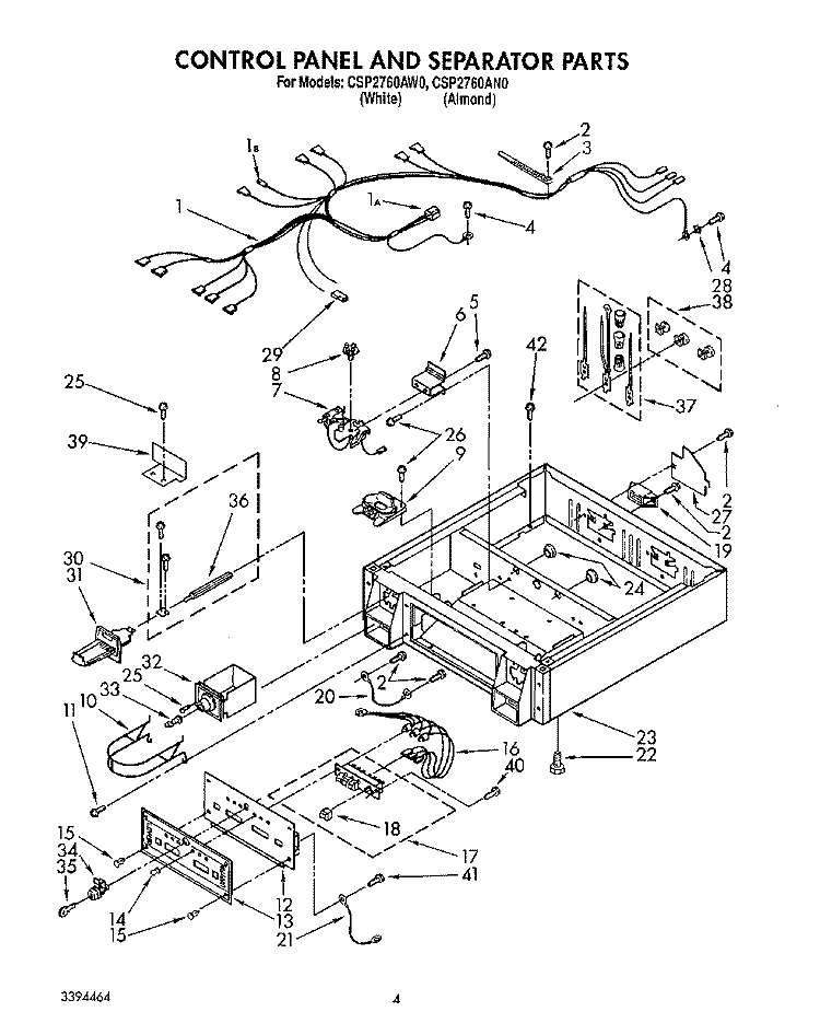 CONTROL PANEL AND SEPARATOR Diagram and Parts List for CSP2760AN0  Whirlpool Dryer