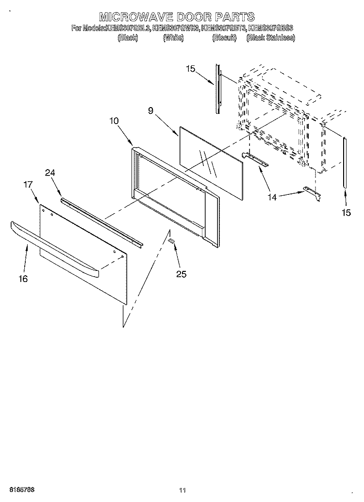 MICROWAVE DOOR Diagram and Parts List for KEMS307GWH3  KitchenAid Microwave Oven Combo