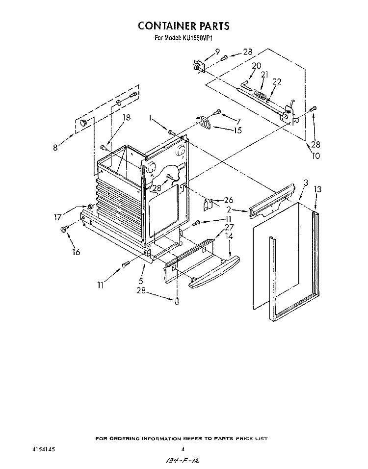 CONTAINER Diagram and Parts List for KU1550VP1  Roper Trash Compactor