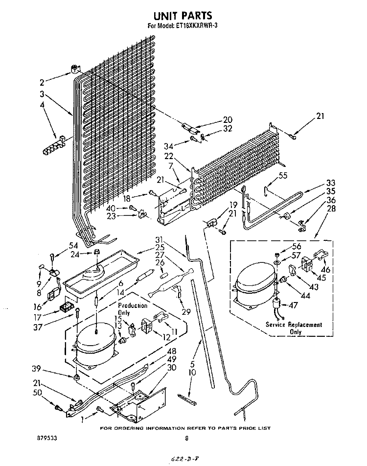 UNIT Diagram and Parts List for ET18XKXRWR3  Whirlpool Refrigerator