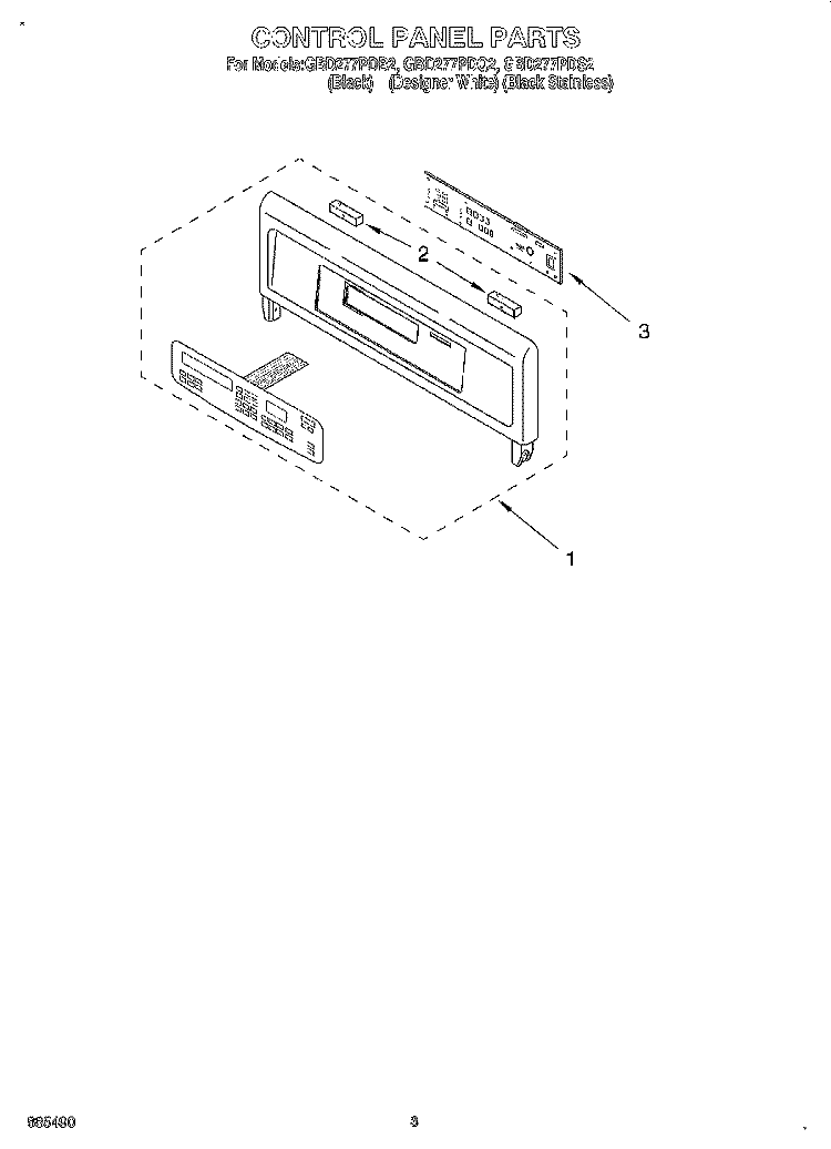 CONTROL PANEL Diagram and Parts List for GBD277PDS2  Whirlpool Wall Oven