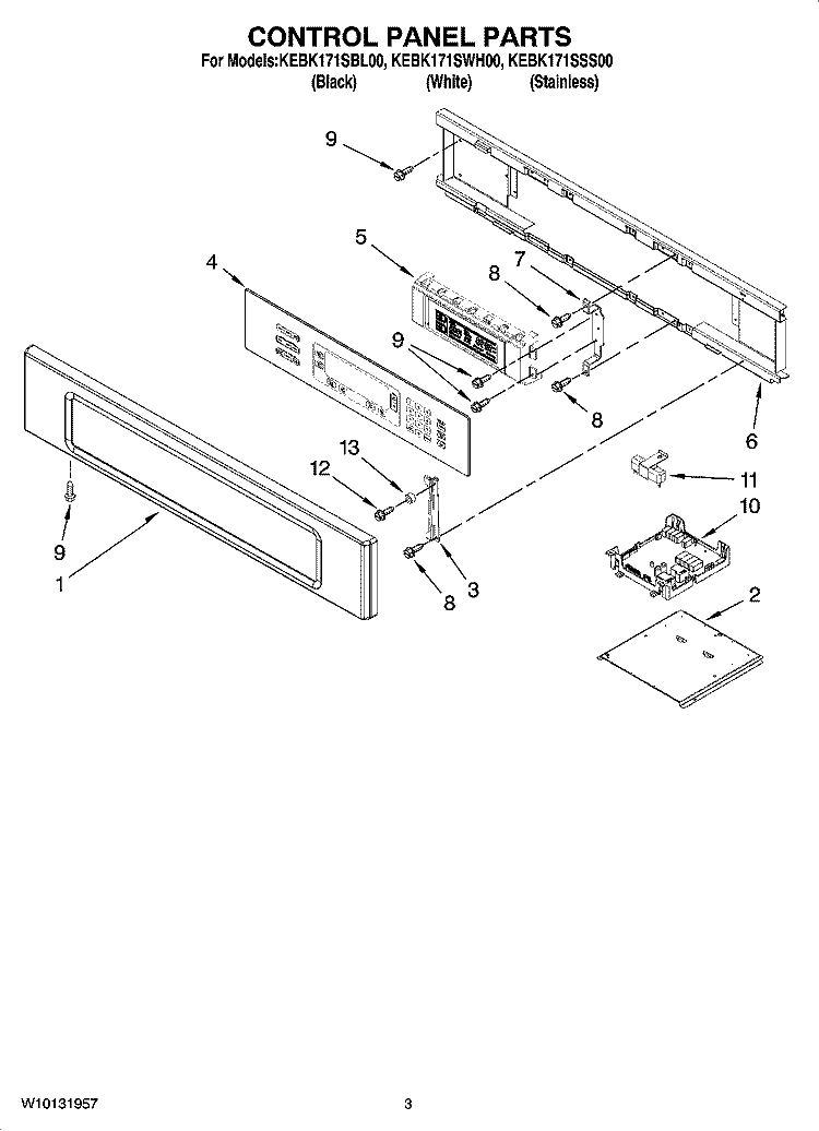 CONTROL PANEL PARTS Diagram and Parts List for KEBK171SWH00  KitchenAid Wall Oven