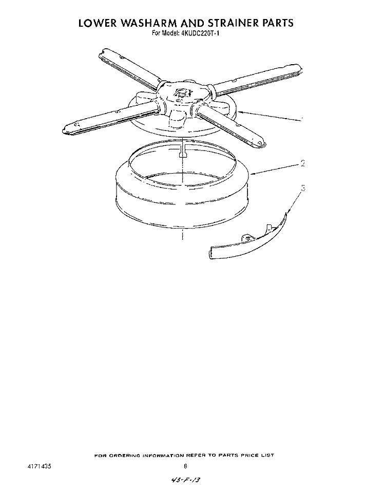 LOWER WASHARM AND STRAINER Diagram and Parts List for 4KUDC220T1  KitchenAid Dishwasher
