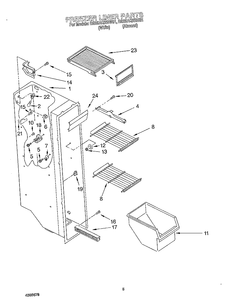 FREEZER LINER Diagram and Parts List for RS25AQXGN01  Roper Refrigerator