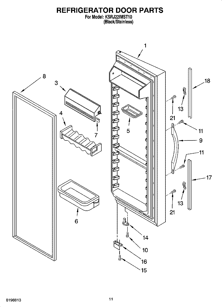 REFRIGERATOR DOOR PARTS Diagram and Parts List for KSRJ22IMST10  KitchenAid Refrigerator