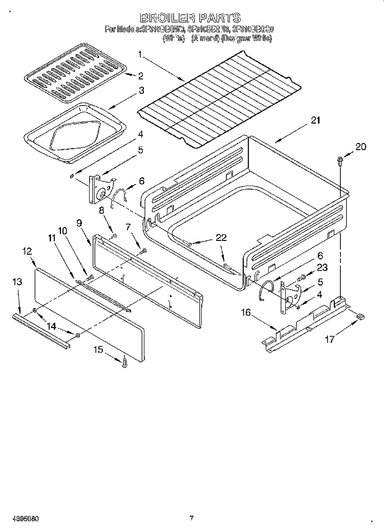 BROILER Diagram and Parts List for SF310BEGW0  Whirlpool Range