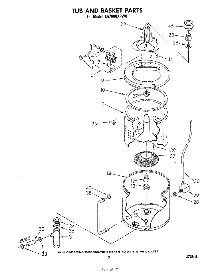 TUB AND BASKET Diagram and Parts List for LA7800XPW0  Whirlpool Washer