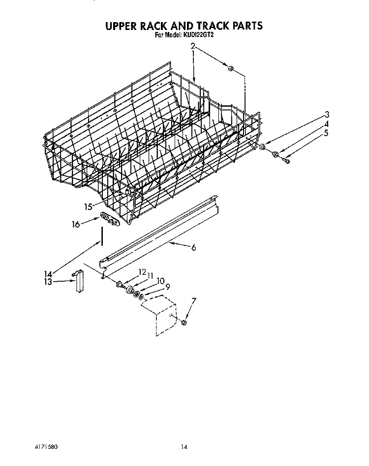 UPPER RACK AND TRACK Diagram and Parts List for KUDI22GT2  KitchenAid Dishwasher