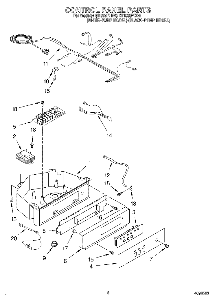 CONTROL PANEL Diagram and Parts List for GI1500XHB1  Whirlpool Ice Maker