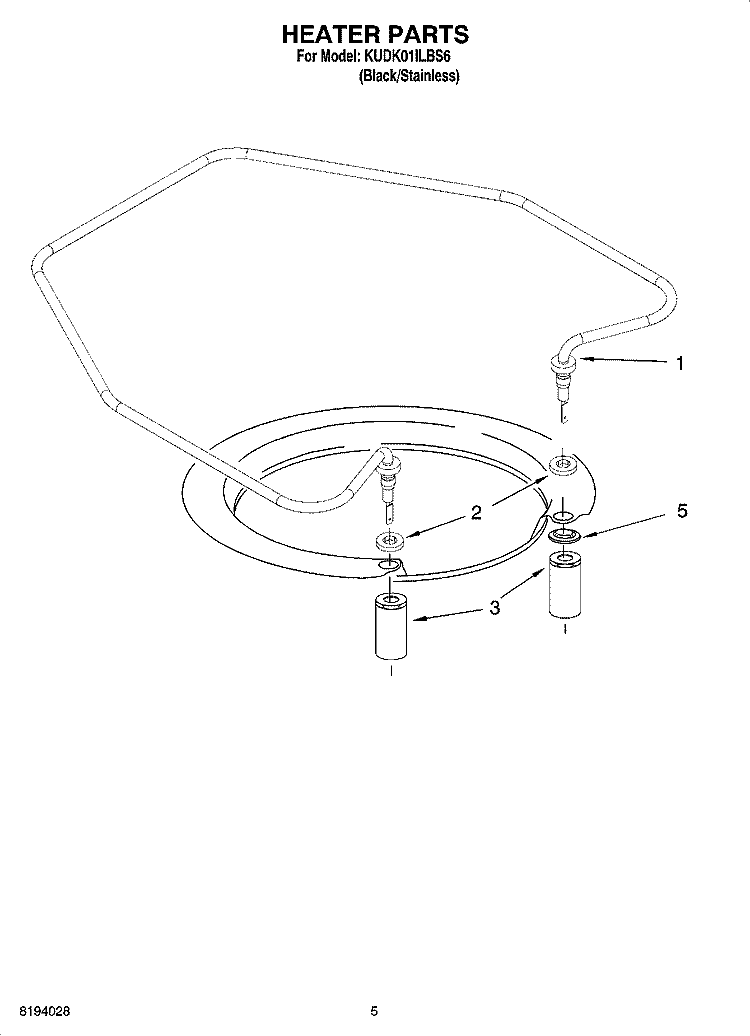 HEATER PARTS Diagram and Parts List for KUDK01ILBS6  KitchenAid Dishwasher