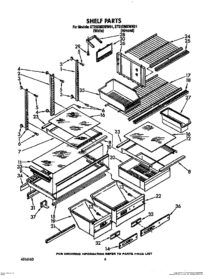 SHELF, OPTIONAL Diagram and Parts List for ET25DMXWN01  Whirlpool Refrigerator