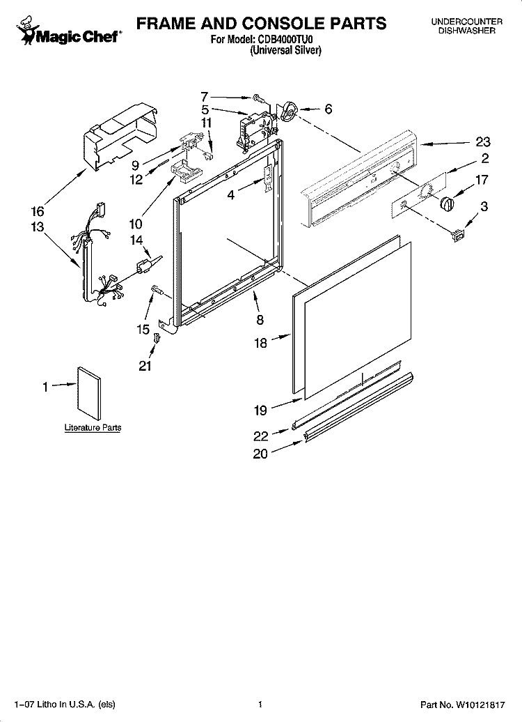 FRAME AND CONSOLE PARTS Diagram and Parts List for CDB4000TU0  Whirlpool Dishwasher