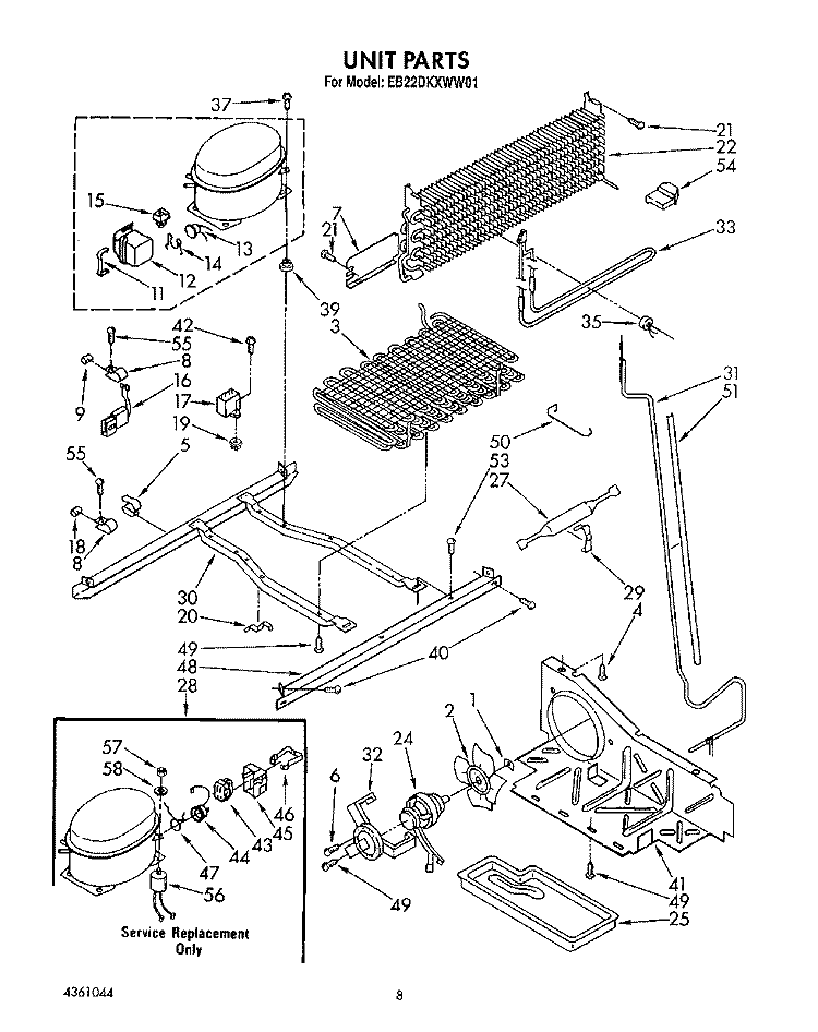 UNIT Diagram and Parts List for EB22DKXWW01  Whirlpool Refrigerator