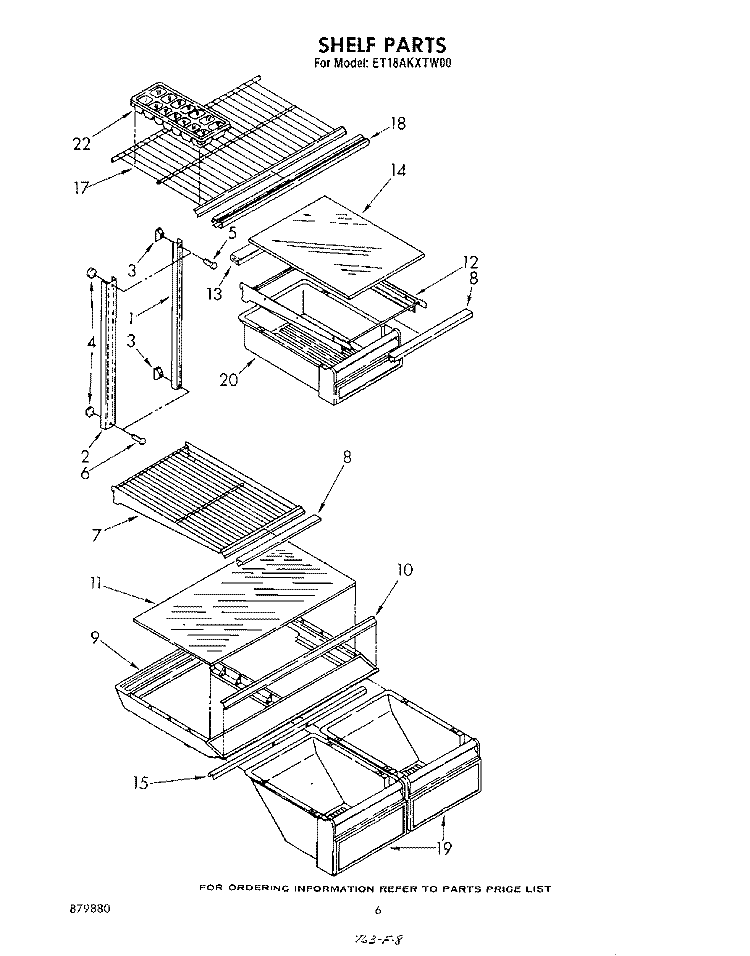 SHELF Diagram and Parts List for ET18AKXTW00  Whirlpool Refrigerator