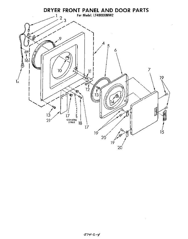DRYER FRONT PANEL AND DOOR Diagram and Parts List for LT4900XMW2  Whirlpool Washer Dryer Combo