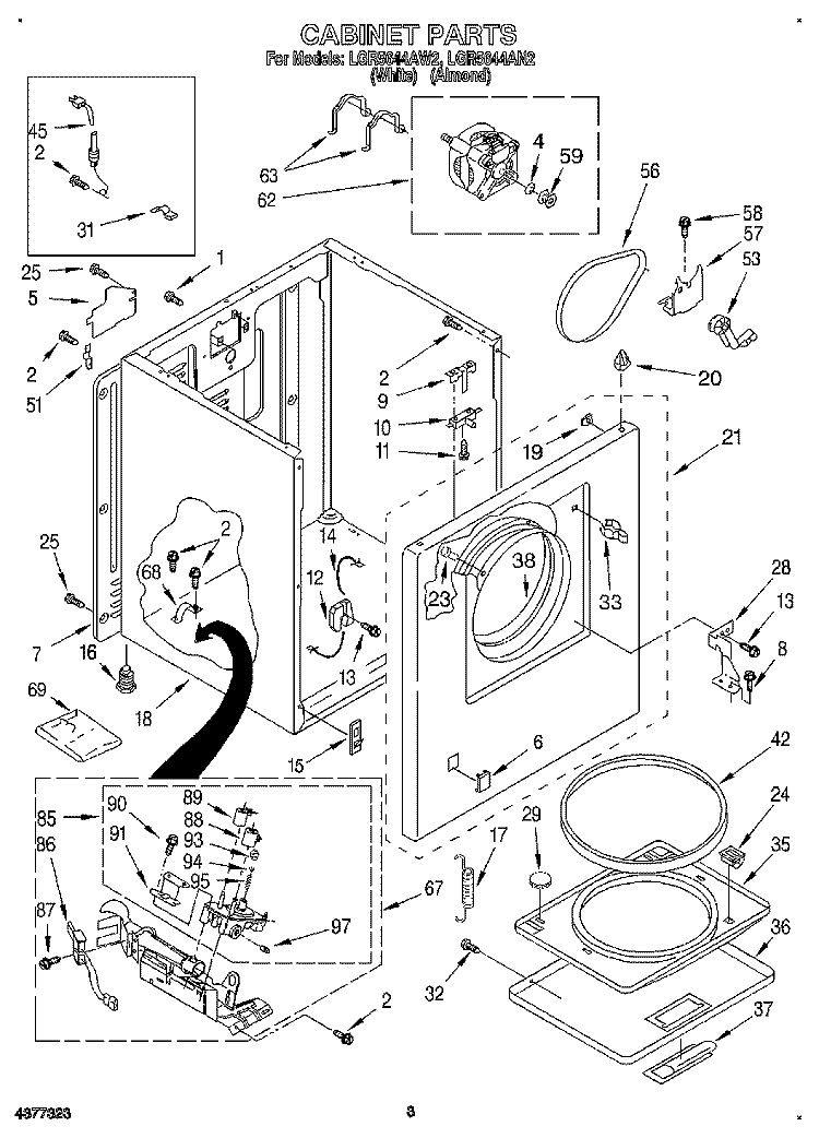 CABINET Diagram and Parts List for LGR5644AW2  Whirlpool Dryer