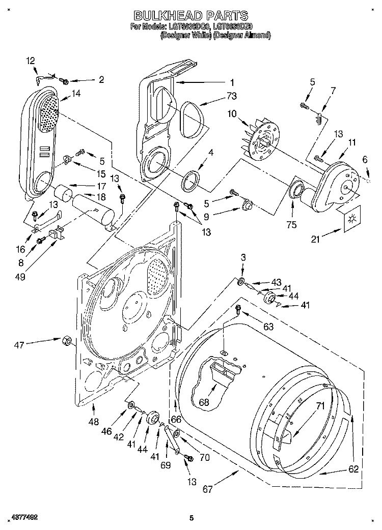 BULKHEAD Diagram and Parts List for LGT6638DZ0  Whirlpool Dryer